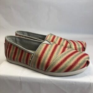 TOMS Glitter Stripe Slip On Casual Shoes Red Gold Sparkle Size‎ 6